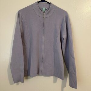 Anthropologie Shu Shu Zip Up Ribbed Knit Spring Cardigan Lavender Size XL